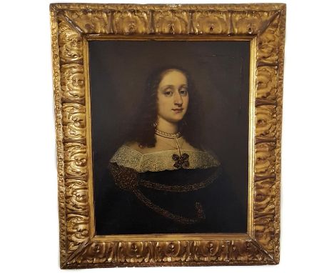 Justus Sustermans (Antwerp 1597-1681 Florence) - Portrait of a noble lady, half length, in ornate lace collared gown with jew