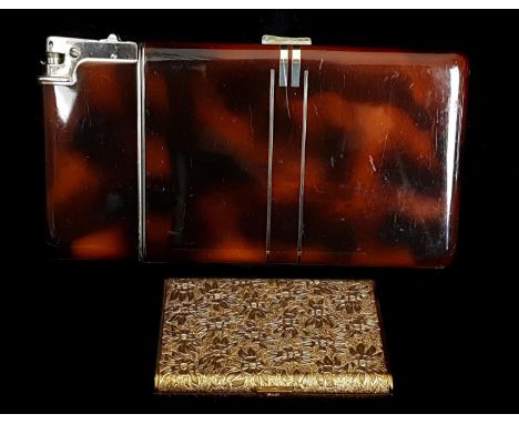 An Art Deco ladies smoking necessaire, a chromium cigarette lighter and case combined, cold enamelled to resemble tortoiseshe