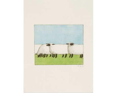 FRANÇOIS-XAVIER LALANNE (1927-2008)Les moutons, 2004  Lithographie et linogravure en couleurs sur Buvard de feutre de laine e