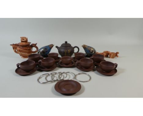 A Collection of Oriental Yixing Teawares to Include Teapot, Six Cups and Saucers, Three Bowls and Saucers Together with Two E