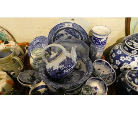 A Tray of Blue and White China to Include Copeland Spode Italian, Cups and Saucers, Cylindrical Vase, Willow Pattern Etc