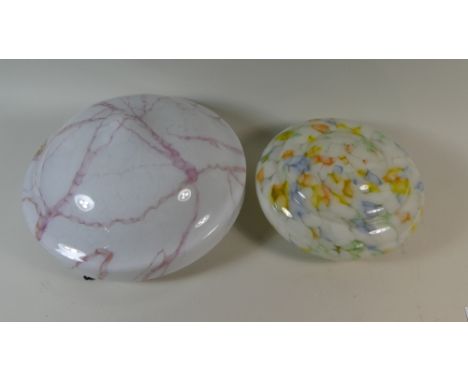 Two Coloured Opaque Glass Vintage Ceiling Light Shades, 37cm Diameter and 27cm Diameter
