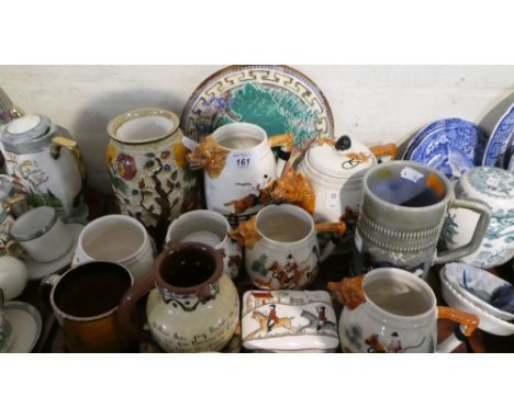 A Tray of Ceramics to Include Sporting Four Piece Tea Service, Crown Hunting Scene Box, Wade Tankard, Torque Ware Puzzle Jug,