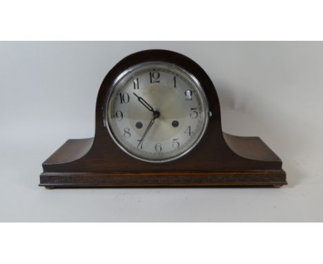 An Edwardian Oak Napoleon Hat Mantle Clock, 41cm Wide