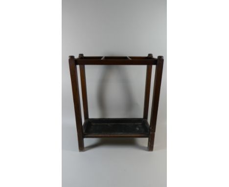 An Edwardian Oak Three Division Stick Stand with Metal Tray, 50cm Long 