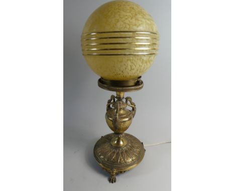 A Brass Table Lamp with Vase Support and Opaque Glass Ball Shade, 36cm High 