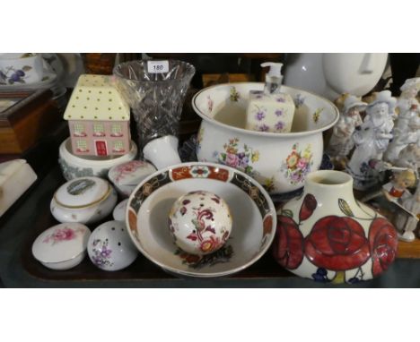 A Tray of Ceramics to Include Oriental Blue and White Plate, Floral Decorated Chamber Pot, Ceramic Dressing Table Pot and Pot