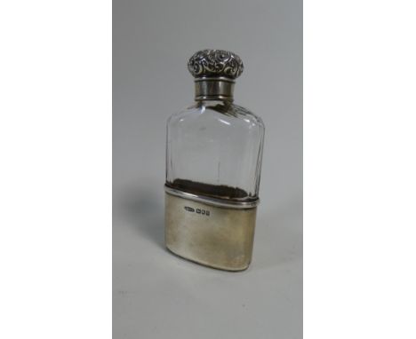 A Silver Mounted Silver Hip Flask