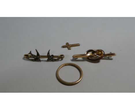 A Collection of 9ct Gold Brooches, Ring, Crucifix etc 4.8gms