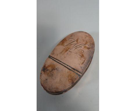 A Georgian Copper Snuff Box Monogrammed WE 9.5cm Long