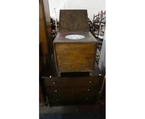 A Late Victorian Box Commode with Ceramic Liner, Together with a 1960's Three Drawer Bedroom Chest in Walnut 