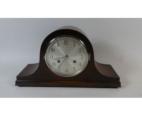 An Edwardian Oak Napoleon Hat Mantle Clock, 42cm Wide 