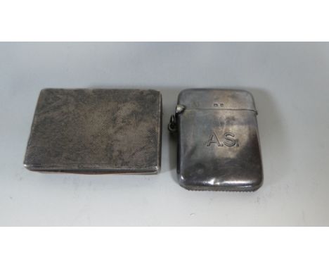 A Silver Vesta Monogrammed AS Containing Matches and a Silver Rectangular Box with Engine Turned Decoration