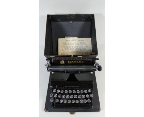 A Vintage Bar-let Model Two Manual Typewriter In Original Metal Box with Fingering Chart 
