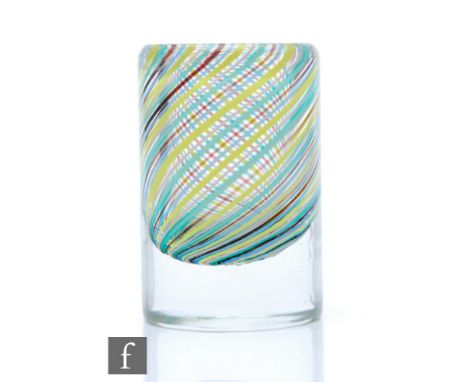 Venini - A post war glass, internally decorated with spiralling coloured canes in yellow, blue, deep red and opal, over a sol