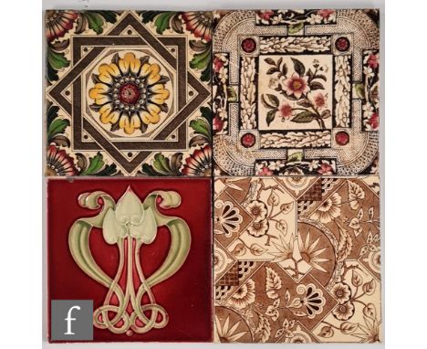 Various - Four late 19th to early 20th Century 6 inch dust pressed tiles to include a New Birch Tile Co Art Nouveau tile and 