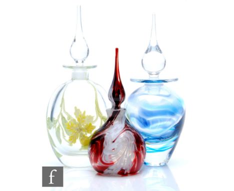 Richard P. Golding - Station Glass - Two contemporary studio glass scent bottles, the first of ovoid form with internal decor