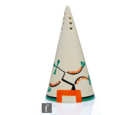 Clarice Cliff - Ravel - A conical sugar sifter circa 1930, hand painted&nbsp;with an abstract motif to the shoulder with blac