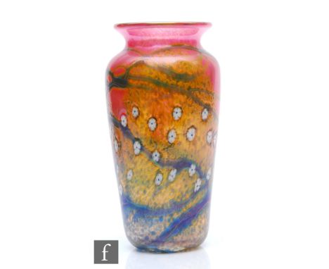 Richard P. Golding - Okra - A contemporary studio glass vase in the Pink Charlock pattern, of ovoid form with everted rim,&nb