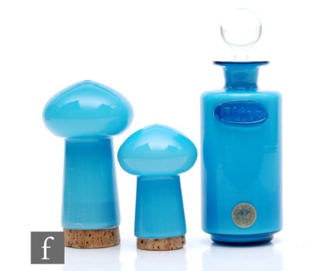 Michael Bang - Holmegaard - A Palet series cruet bottle, of cylinder form decorated internally in opal and cased in blue, com