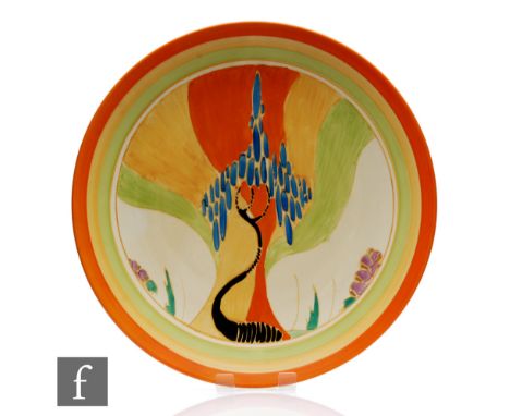 Clarice Cliff - Windbells - A large dish form circular wall plaque circa 1933, hand painted with a large stylised tree and fl