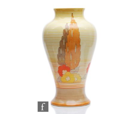 Clarice Cliff - Capri - A large shape 14 Mei Ping vase circa 1934, in the Capri pattern with flowers and foliage beneath fine