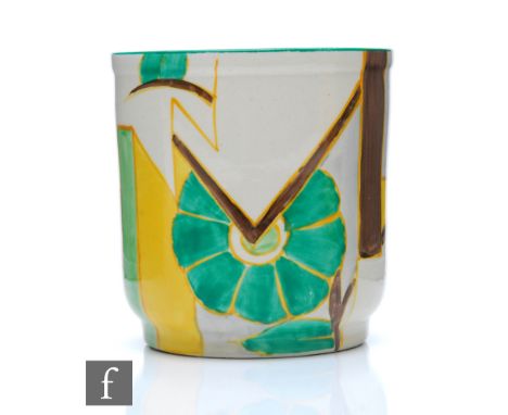 Clarice Cliff - Moonflower - A Fern pot circa 1933, hand painted with an abstract flower and panel design between dark brown,