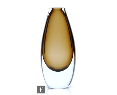 Gunnar Nylund - Stromberg - A post war glass vase of tear drop form, the cinnamon core cased in clear crystal, engraved signa