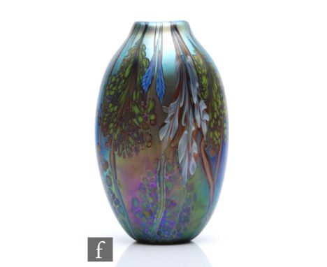 Richard P. Golding - Station Glass - A contemporary studio glass vase, of ovoid form with short collar neck, decorated with g