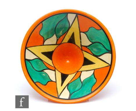 Clarice Cliff - Double V - A shape 383 conical bowl circa 1930, hand painted with chevron and stylised leaf motifs in black, 