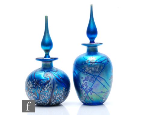 Richard P. Golding - Station Glass - Two contemporary studio glass scent bottles, the first of ovoid form, the other of globe