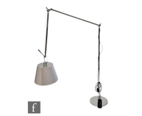 Artemide - A Tolomeo Mega Floor Lamp in polished aluminium, extending from a round circular base, with silk satin fabric diff