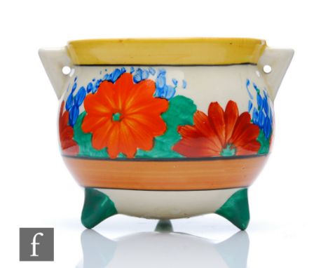 Clarice Cliff - Gay Day - A small size cauldron circa 1930, hand painted with stylised flowers and foliage between, green, bl