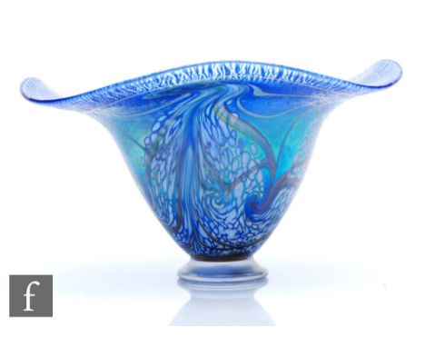 Richard P. Golding -&nbsp; Station Glass - A contemporary studio glass footed bowl of ovoid form with wide wavy rim, external