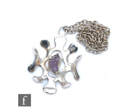 Jacob Hull - Buch and Deichmann - A post war necklace, the pendant formed as a flower head with inset natural amethyst with a