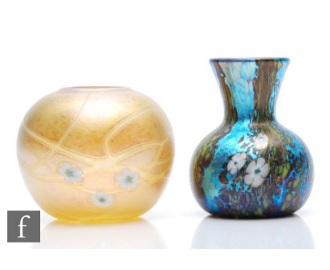 Karina Sellars - Okra - A contemporary studio glass vase in the Midnight Blossom pattern, of globe form with flared collar ne