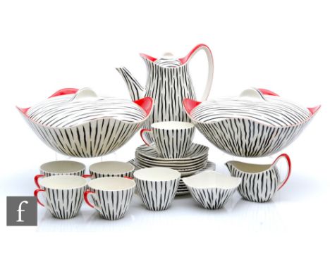 Jessie Tait - Midwinter Stylecraft - A Zambesi pattern Fashion Shape coffee service, comprising&nbsp;coffee pot, six cups and