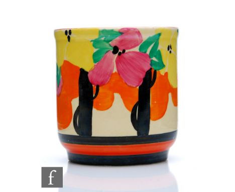 Clarice Cliff - Applique Palermo - A large size Fern pot circa 1930, hand painted with a stylised coastal landscape with flow