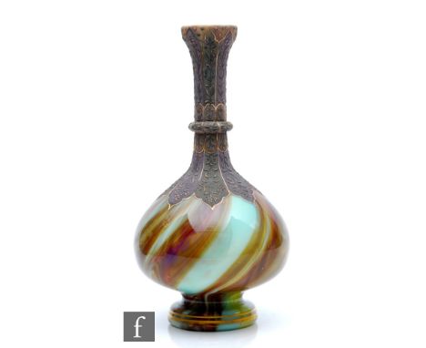 Loetz - A late 19th Century Onyx glass vase, circa 1887, of footed globe and shaft form with a single ring neck, decorated wi