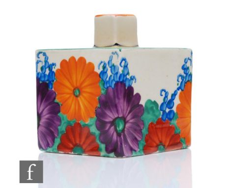 Clarice Cliff- Gay Day - A shape 458 square inkwell circa 1930, hand painted with stylised flowers and foliage with green, ye