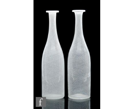 Unknown - A pair of post war Murano glass vases of bottle form, decorated with an internal opal spiral trail, height 30.5cm. 