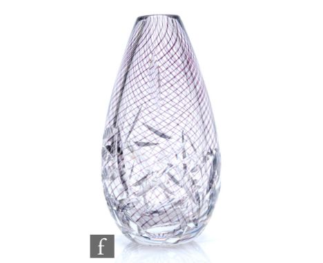 Vicke Lindstrand - Kosta -&nbsp;A 1950s crystal glass vase, model LS614, the tapered ovoid body decorated with random mitre c