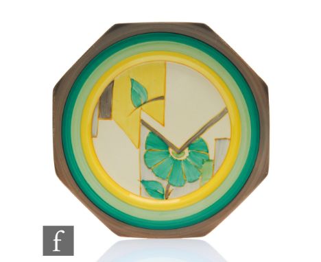 Clarice Cliff - Moonflower - A large octagonal plate circa 1933,&nbsp;hand painted with an abstract flower and panel design w