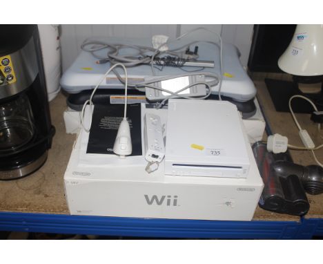A Nintendo Wi console and Fit board 
