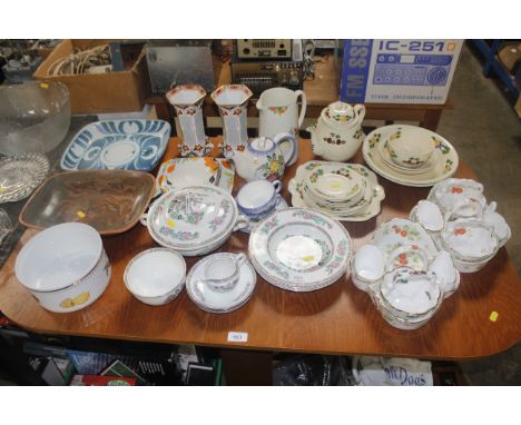 A collection of John Madoc & Sons dinnerware; Adams Titan ware dinner ware; strawberry dishes; a pair of Burleigh ware vases;