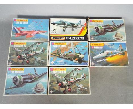 Matchbox - A squadron of seven boxed 1:72 scale plastic model aircraft kits by Matchbox. Lot includes PK23 Hawker Tempest; PK