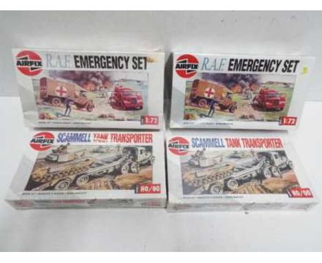 Four x AIRFIX - WWII Military Vehicle Model sets - 1:76 Scale - From SerIes 2 and 3.  Two x Model 301 SCAMMELL TANK TRANSPORT