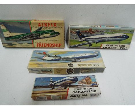 Airfix - Four boxed 1:144 scale plastic model aircraft kits by Airfix. Lot consists of SK100 Caravelle; SK601 Vickers VC10; #