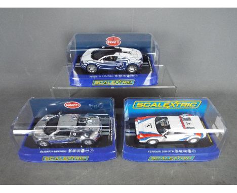 Scalextric - Ferrari 308 GTB, 2 x Bugatti Veyron slot cars. # 3062 Ferrari 308 GTB Makela Auto Tuning limited edition of only