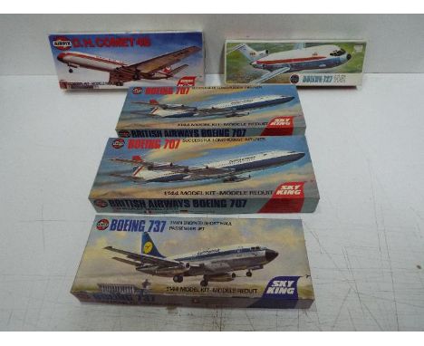 Airfix - Five boxed 1:144 scale plastic model aircraft kits by Airfix. Lot consists of #3170 Comet 4B; #03173 Boeing 727; #03